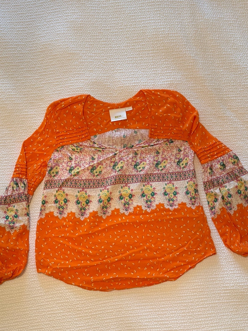 Maeve by Anthropologie | Orange Floral Patchwork Peasant Top | Size = XS - Picture 3 of 8